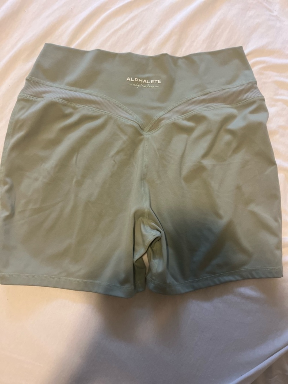 Alphalete Women's Sage Green High-Waist Bike Shorts- Alphalux Seamless